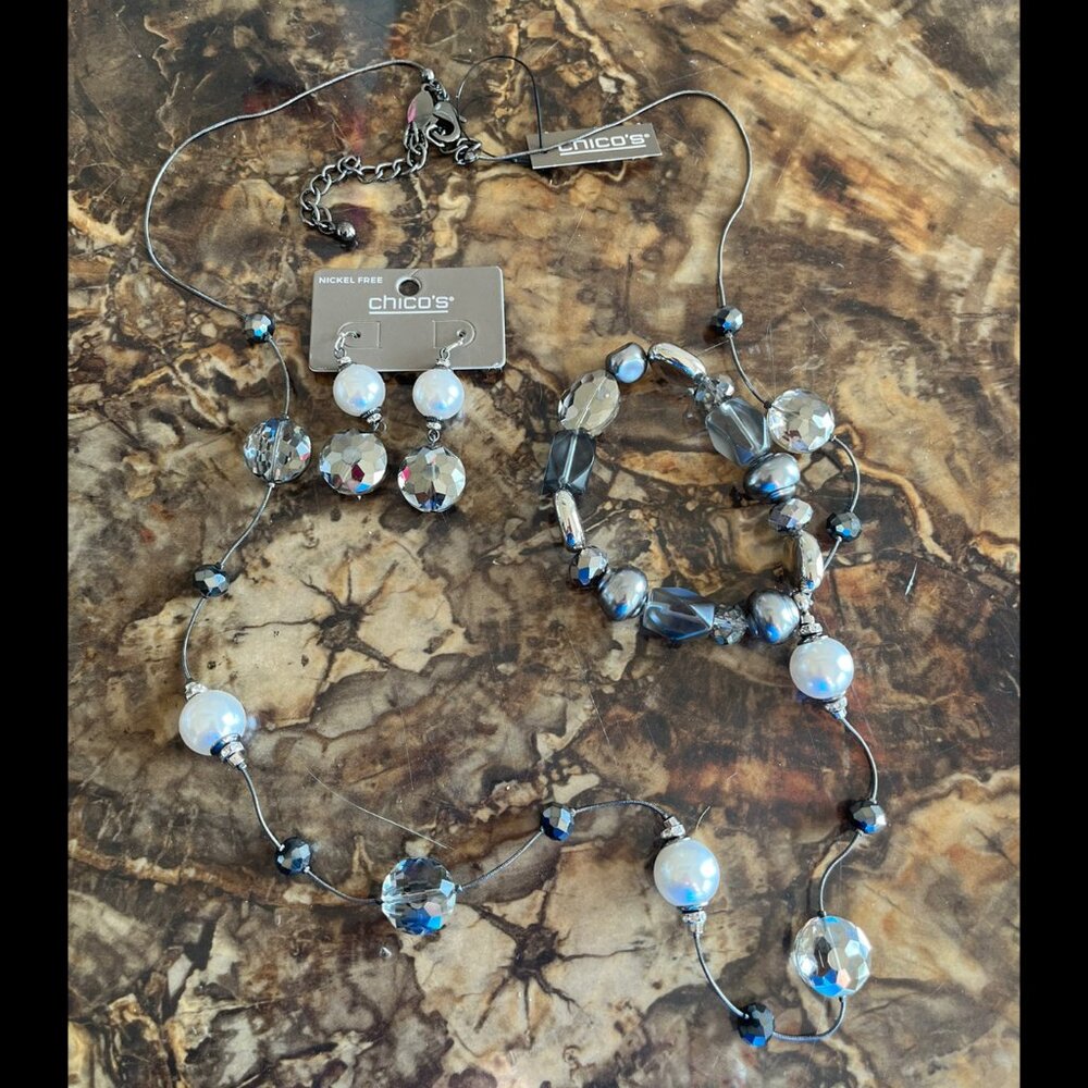 Chico's Jewelry Set Delicate Pearls NOSZ (Necklace, Bracelet & Earrings)